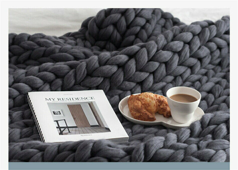 スーパーチャンキーニット ブランケット アクリル100％ ニット ひざ掛け 肩掛け 寝具 毛布 超極太ニッ..