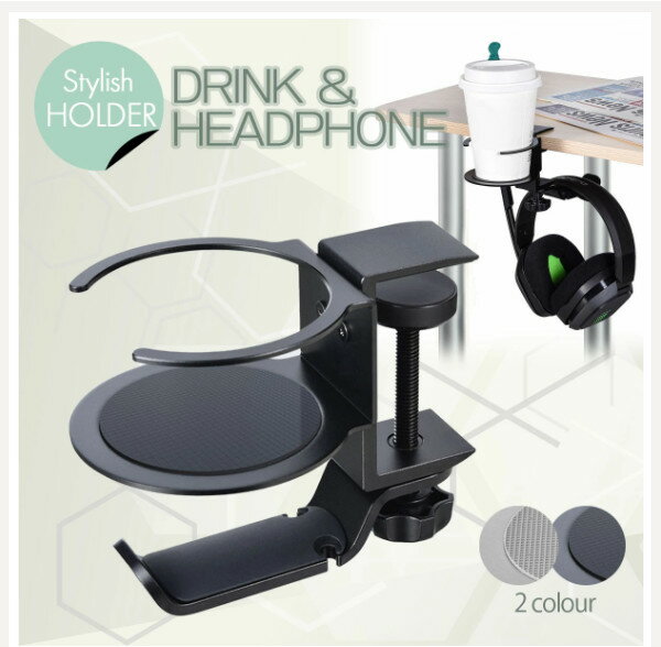 ドリンクホルダー デスク ヘッドホンスタンド ヘッドホンハンガー ヘッドホン収納 リモートワーク バッ..