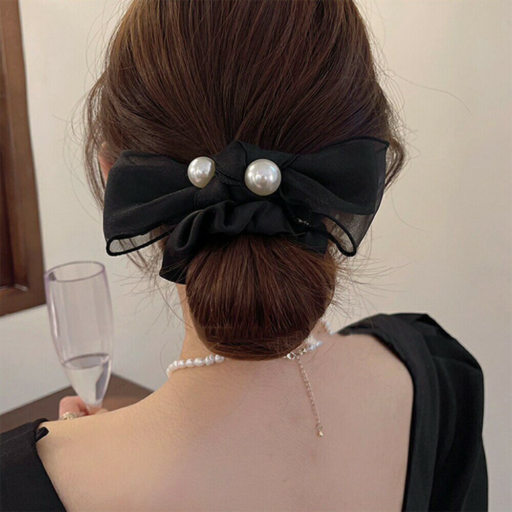 845】ヘアゴム リボンシュシュ レディース韓国 髪留め 髪飾り フェイクパール オルチャン おしゃれ カ..
