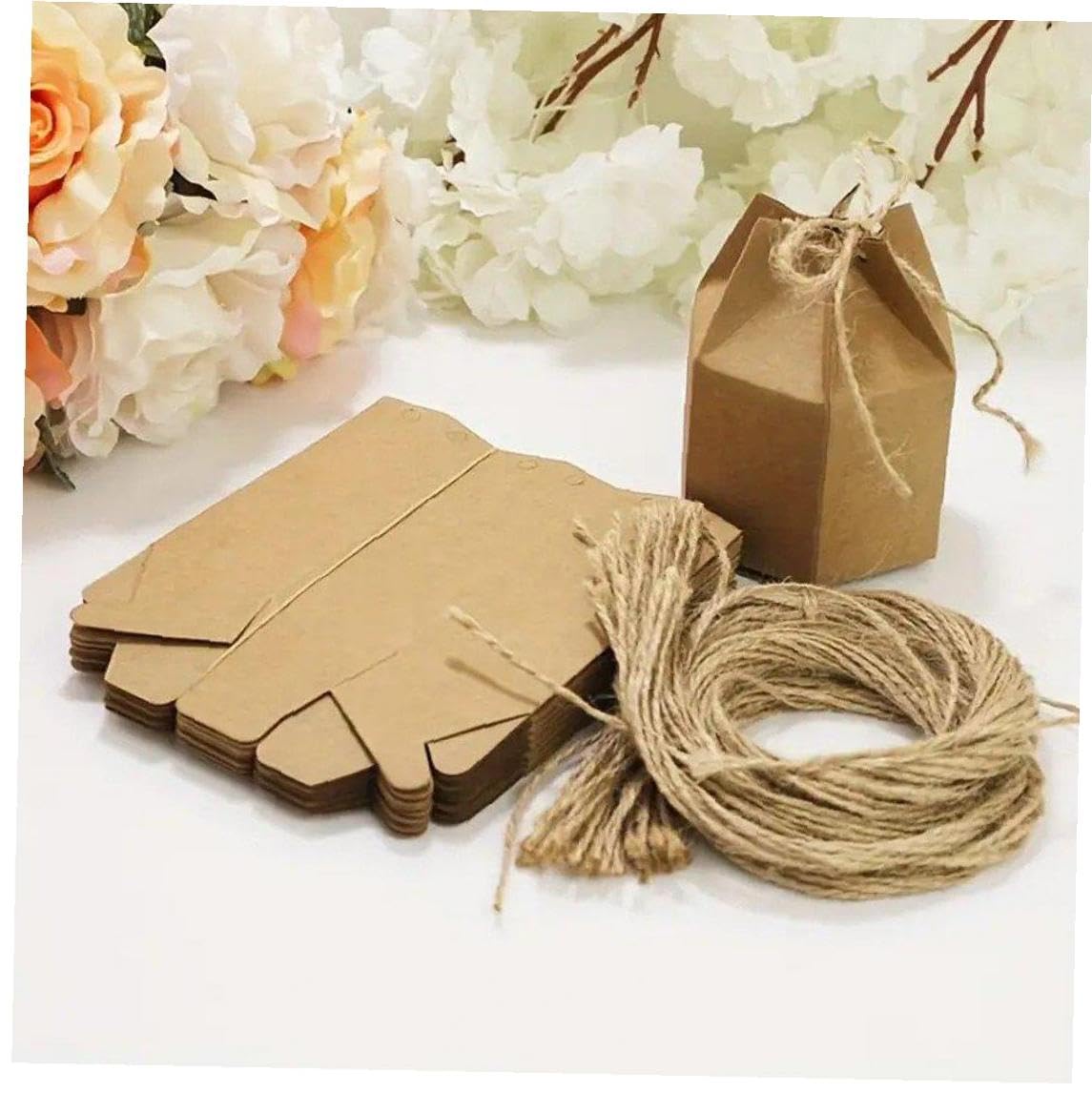 ウェディングキャンディボックス ペーパーギフトボックス ヘキサゴン クラフトペーパー キャンディボック チョコレートギフトパッキング ラップボックス クリスマス ウェディング バースデー パーティー用 50個