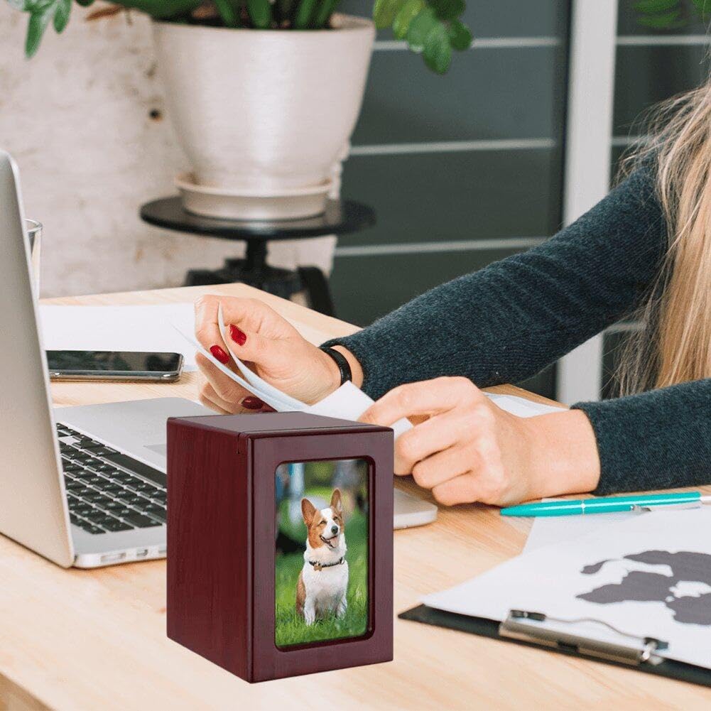 木製ペット骨壷 ペット写真フレーム付き 火葬ボックス 犬灰ボックス ペット記念品ボックス 思い出ボッ..