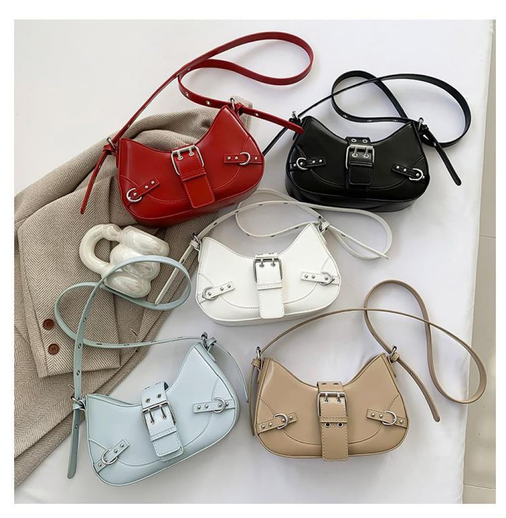 [] レディース ゴシッククロスボディバッグ｜三日月型ソリッドカラー＆Y2K風デザイン｜調節可能ストラ..