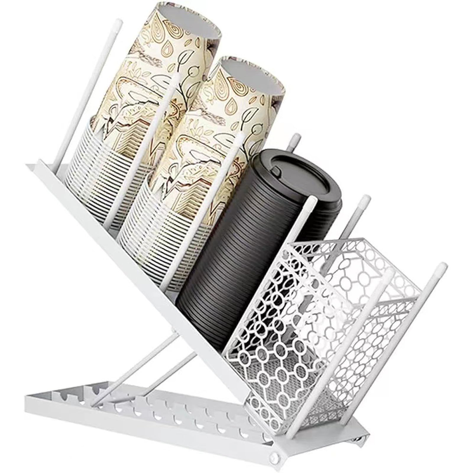 紙コップホルダー コップスタンド カップディスペンサー コーヒーカップ 金属調節可能な角度使い捨てカ..