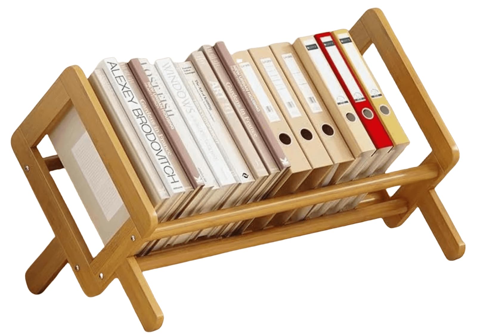 竹製本棚 絵本ラック ブックシェルフ 書立て スタンド デスク上置棚 飾り棚 オフィス収納 本立て スリ..