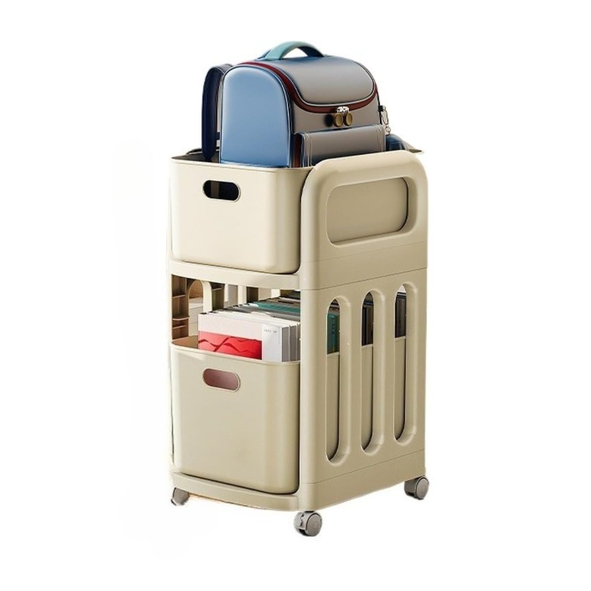 ランドセルラック かばん置きラック、移動可能な小さなカート ファイルワゴン 本の収納、テーブルの下..