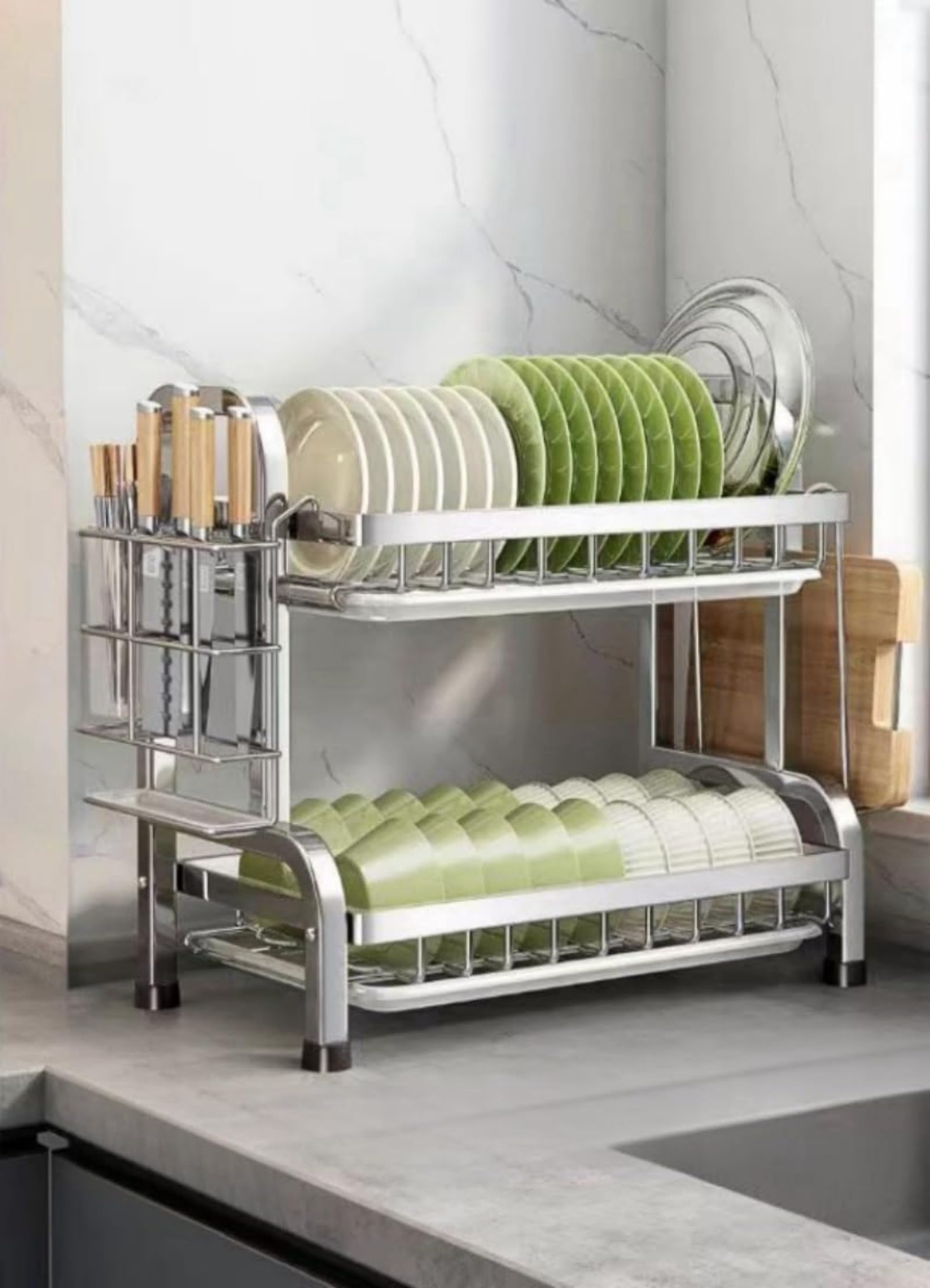 水切り 食器 かご 水切りらっく 収納， 水切りかご，2段，3段 ，大容量 収納 ラック 箸立て・包丁スタ..