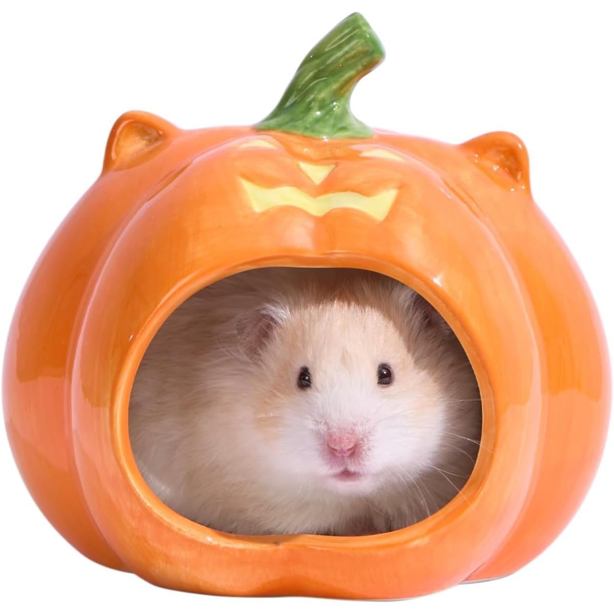 ハムスター 家 ハムスターハウス ひんやり ミツバチ 夏 セラミック 涼しい 隠れ家 小動物用ハウス おへや 隠れ家 砂遊び トイレ 涼しい 寝床 日陰 日よけ 冷房対策 飼育ケージ内装 暑さ対策 ペット用品 洗える 飾り 噛み耐え 陶器 (パンプキンネスト)
