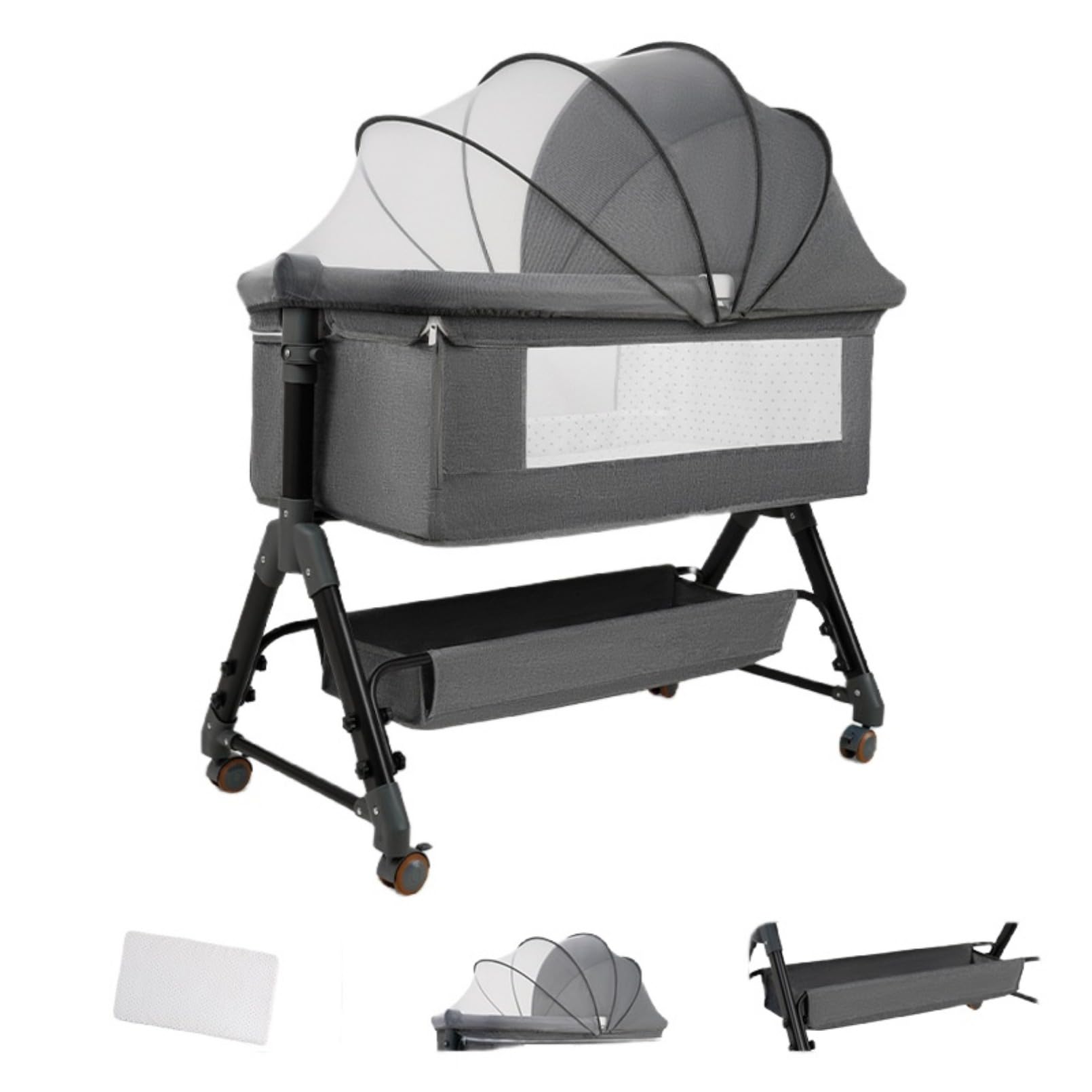 ベビーベッド 折りたたみミニ型 簡単に組み立て可能 クレードル ベビーラック 持ち運び便利 キャスター..