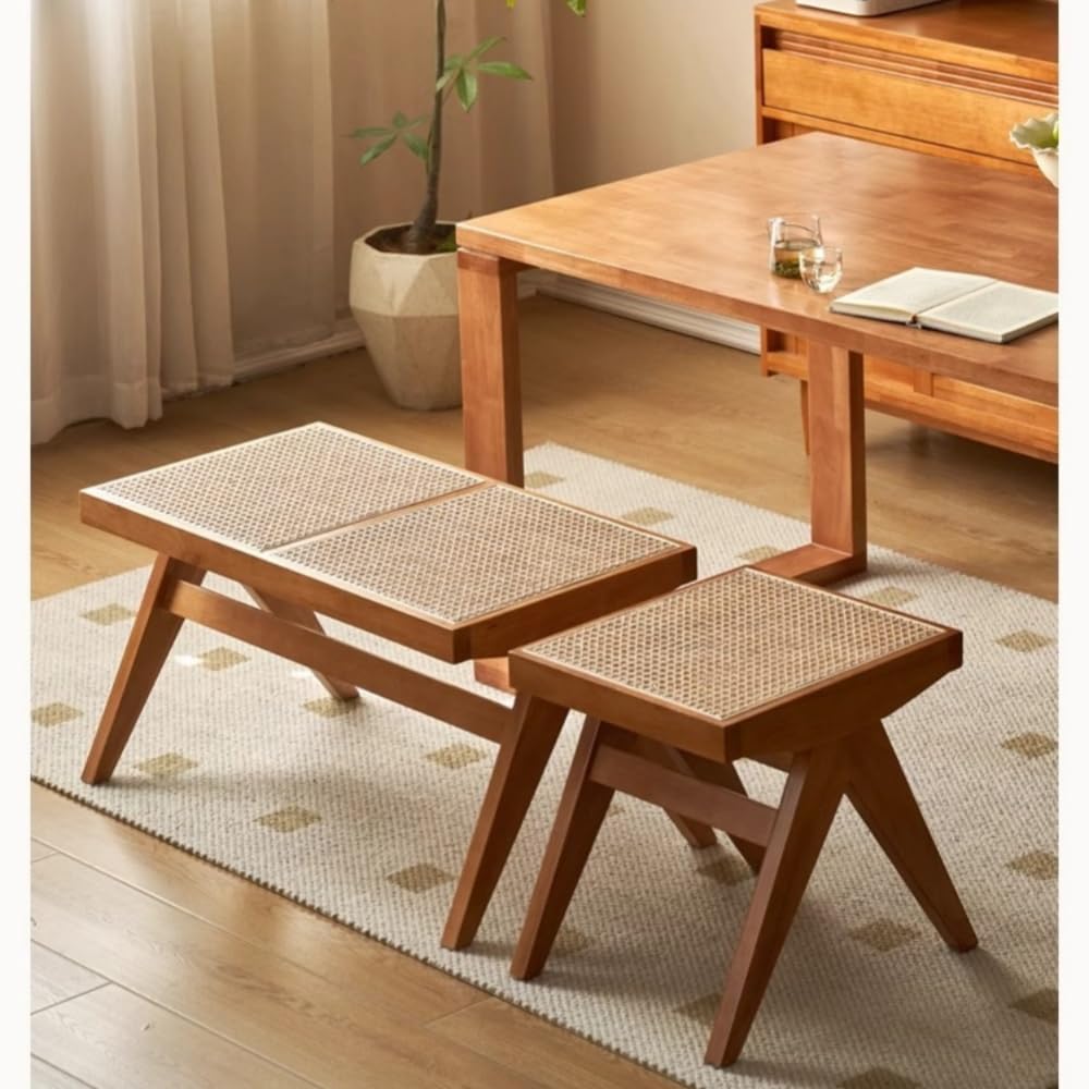 ラタンスツール 木製 ラタンチェア 籐編みスツール おしゃれ 便利 寝室椅子 ダイニング リビング 玄関 ..