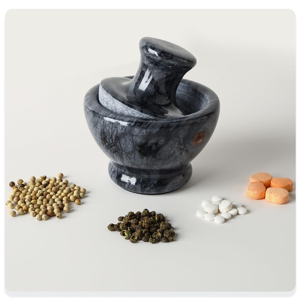 大理石乳鉢とすりこぎセット グラインダーボウル キッチン用 ピルクラッシャー握りやすく スパイススト..