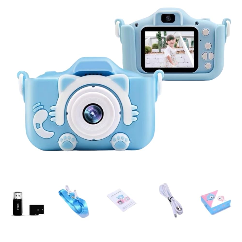 子供用 キッズカメラトイカメラ 64GBメモリーカード付き USB充電 デュアルレンズ シリコン保護ケース 誕生日プレゼントクリスマスプレゼント (ブルー)