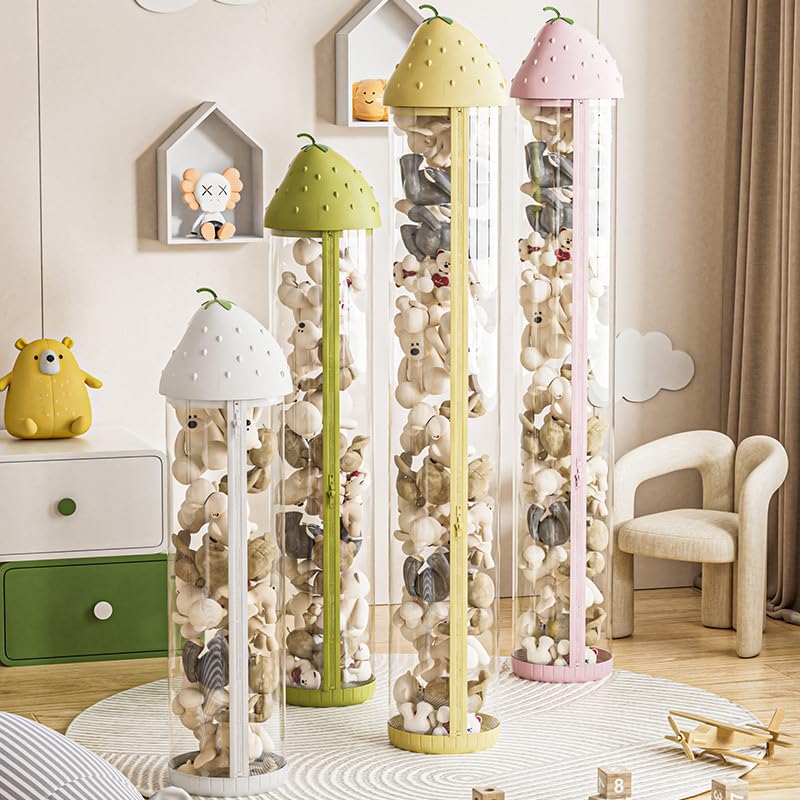 112 センチメートルぬいぐるみ人形収納バケツ透明 PET 人形収納円筒形人形バケツ収納バケツ蓋 (白)