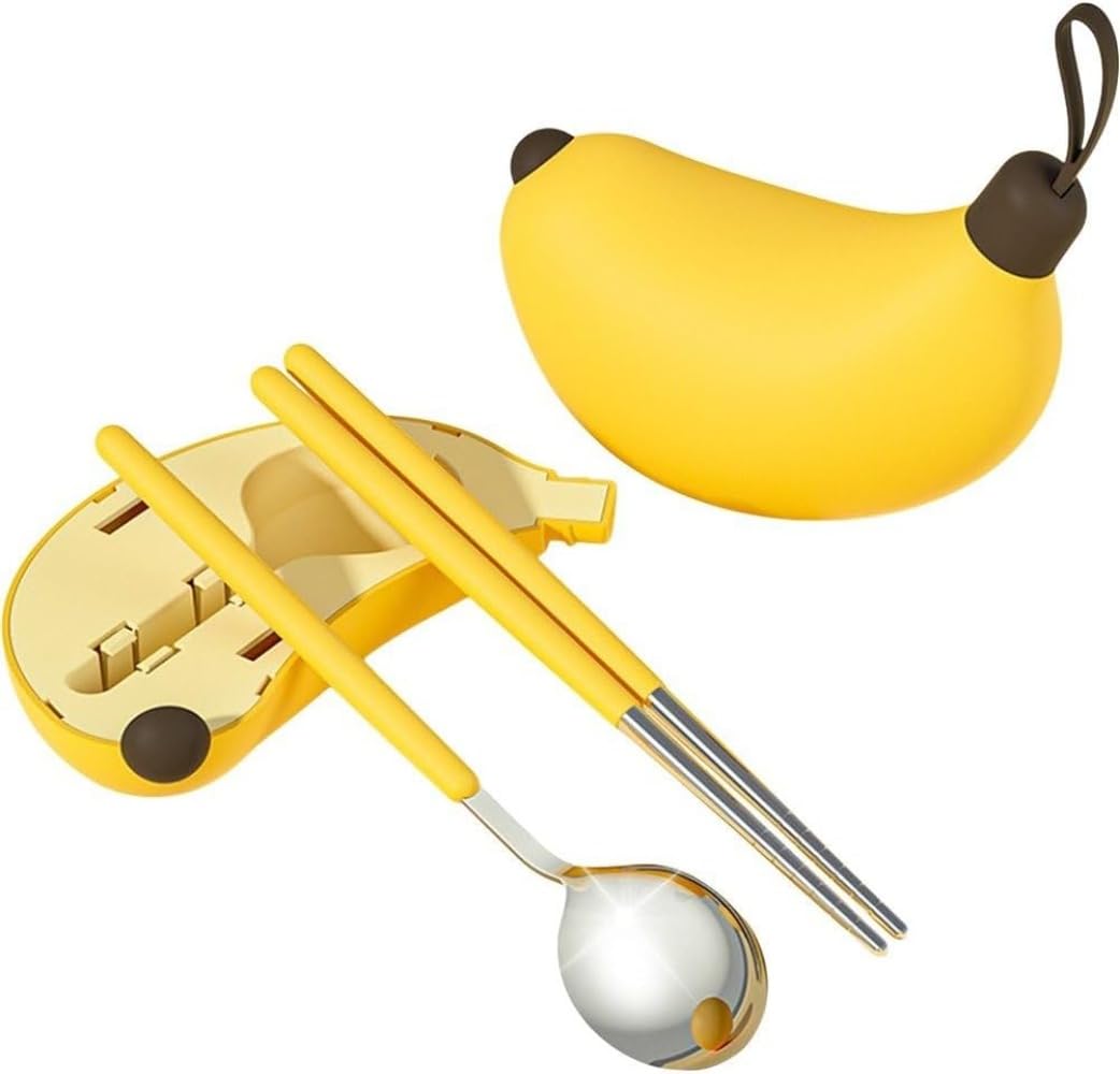 カトラリーセット 箸とスプーンセット バナナ 収納ケース付き ステンレス 箸 スプーン 折りたたみ食器 ..