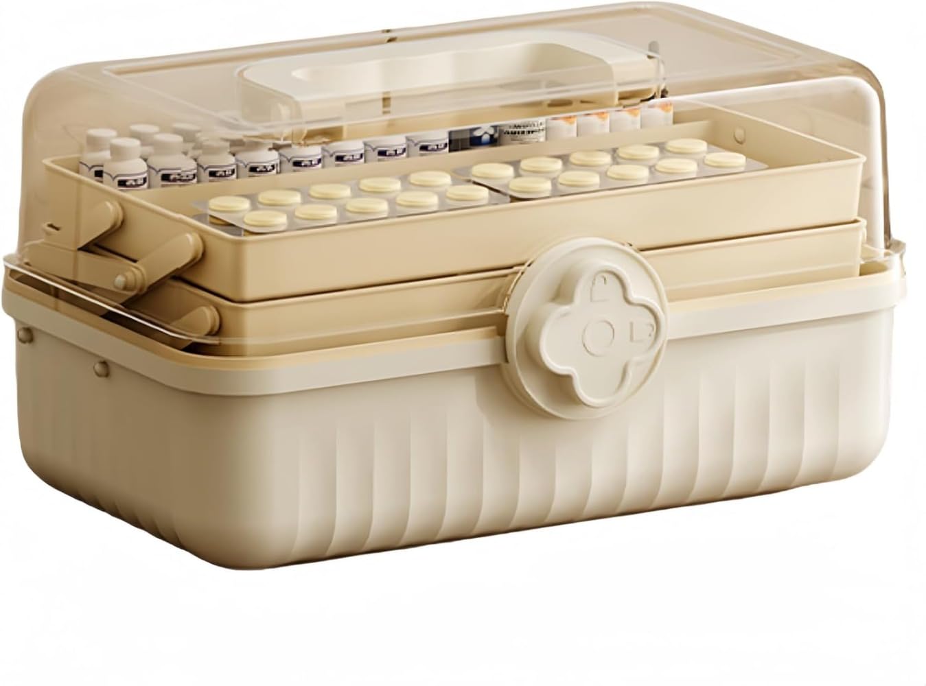 薬入れケース救急箱 薬箱 大容量 収納ボックス 応急ボックス おしゃれ 持ち運び便利 小物入れ (M 30.4*19.7*16.3CM,クリームホワイト) [並行輸入品]