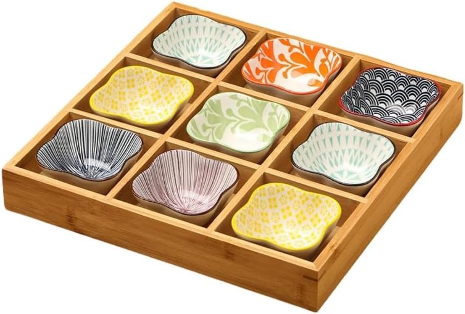 プレート セット 和風 セット 竹製プレート 陶器 仕切り付き 天然木 小鉢 醤油差し 前菜皿 盛り付け鉢 ..