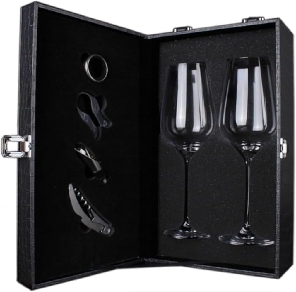 パックの赤ワイングラスレザーボックスセット、クリスタルガラスゴブレットギフトボックス、鉛フリーの..