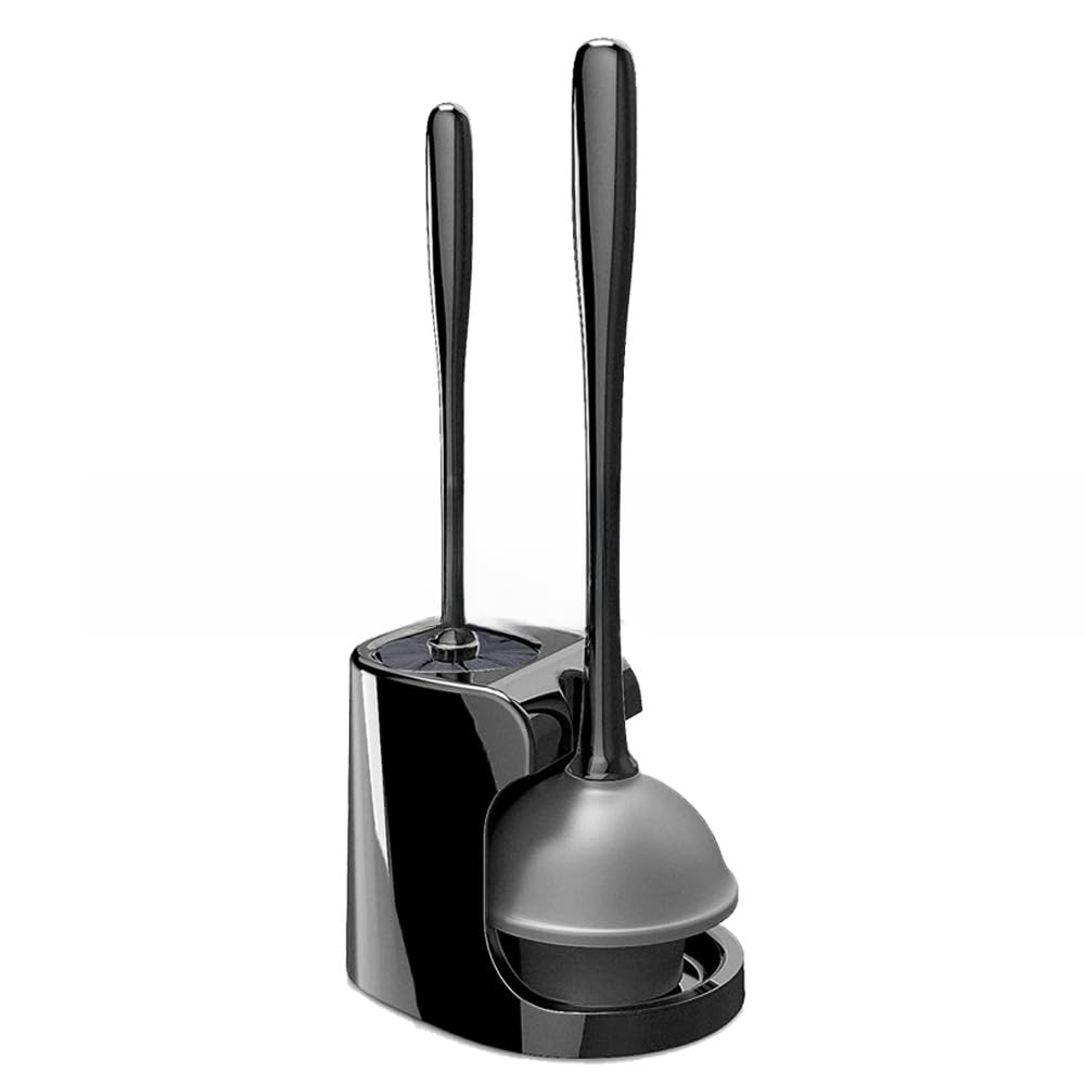 トイレ掃除 2in1 トイレブラシ トイレ つまり取り ラバーカップ 洋式・和式兼用タイプ 収納ケース付き 省スペース 床置き (ホワイト,掃除道具)