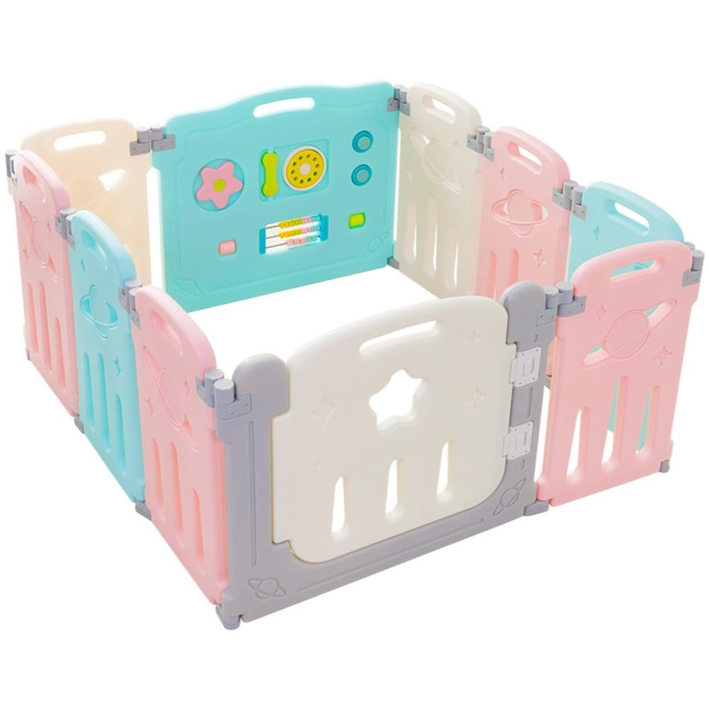 ベビーサークル、折りたたみ式、小型ベビーサークル、おもちゃパネル、ドアロック付き、折りたたみ式、組み立て簡単 (8+2)