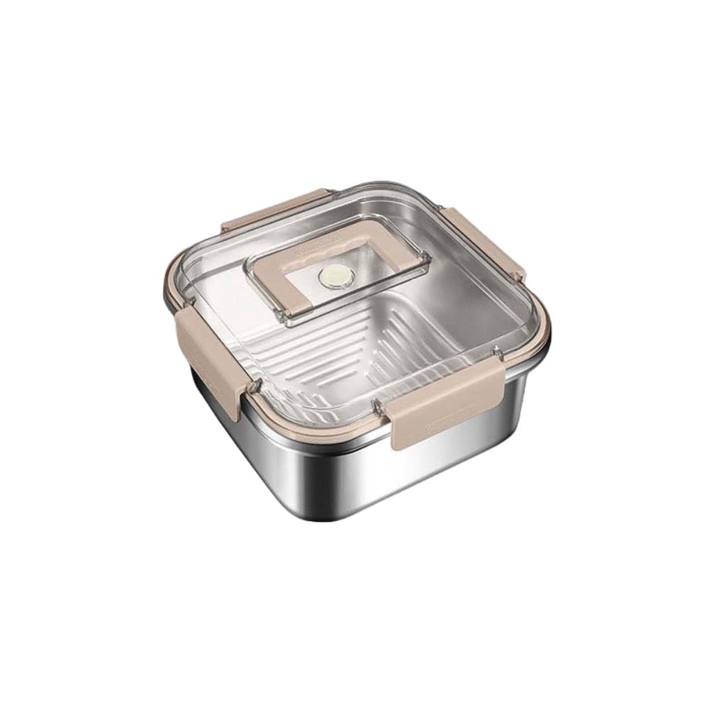 ステンレス製 保存容器 密閉容器 キムチ用 バルブ付き 密閉式 透明蓋付 食品収納箱 スタッカブルな収納..