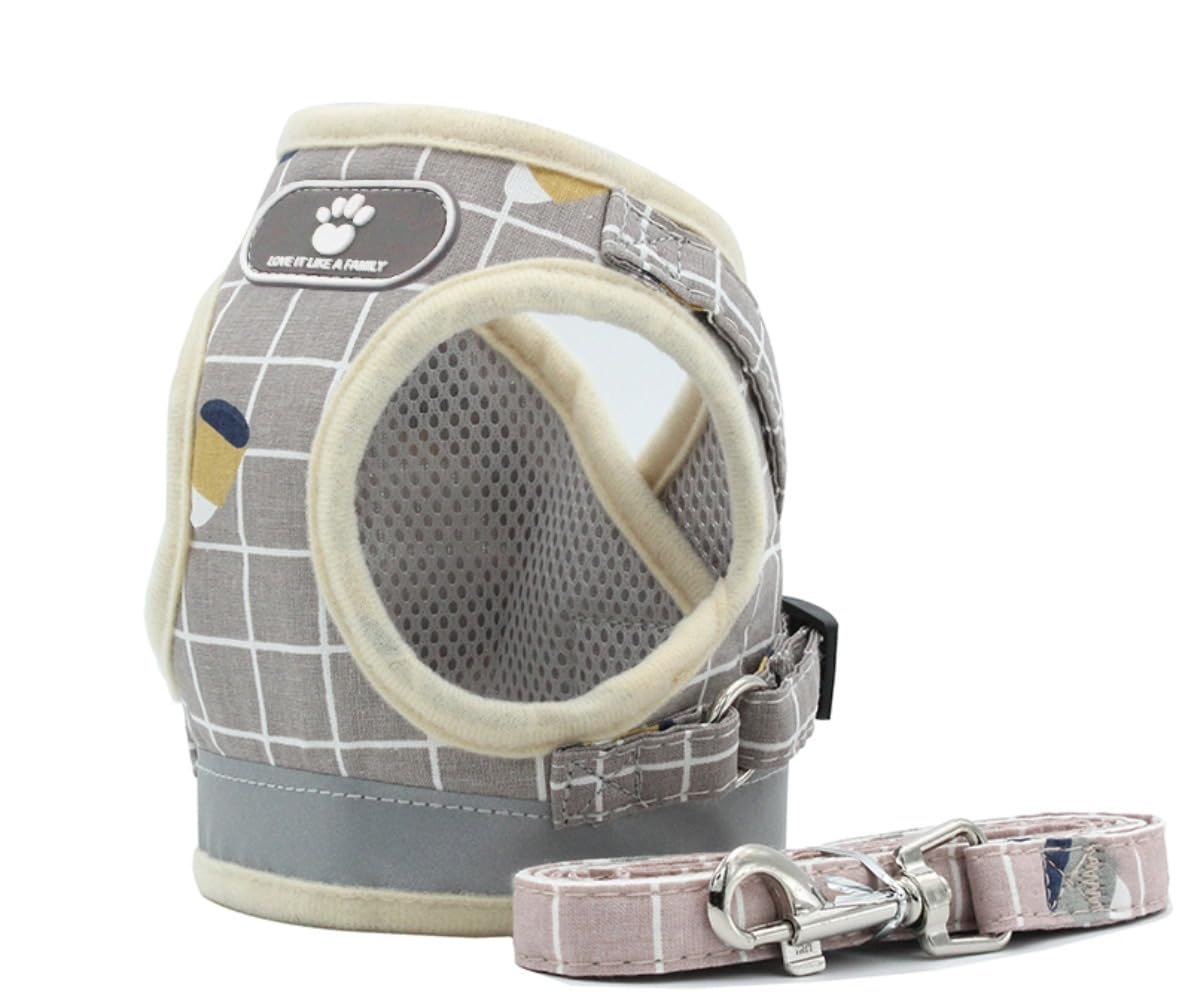 ハーネス リードセット ペットのお散歩 おしゃれ かわいい ベスト 軽量 調整可能 胴体 チェック柄 猫用..