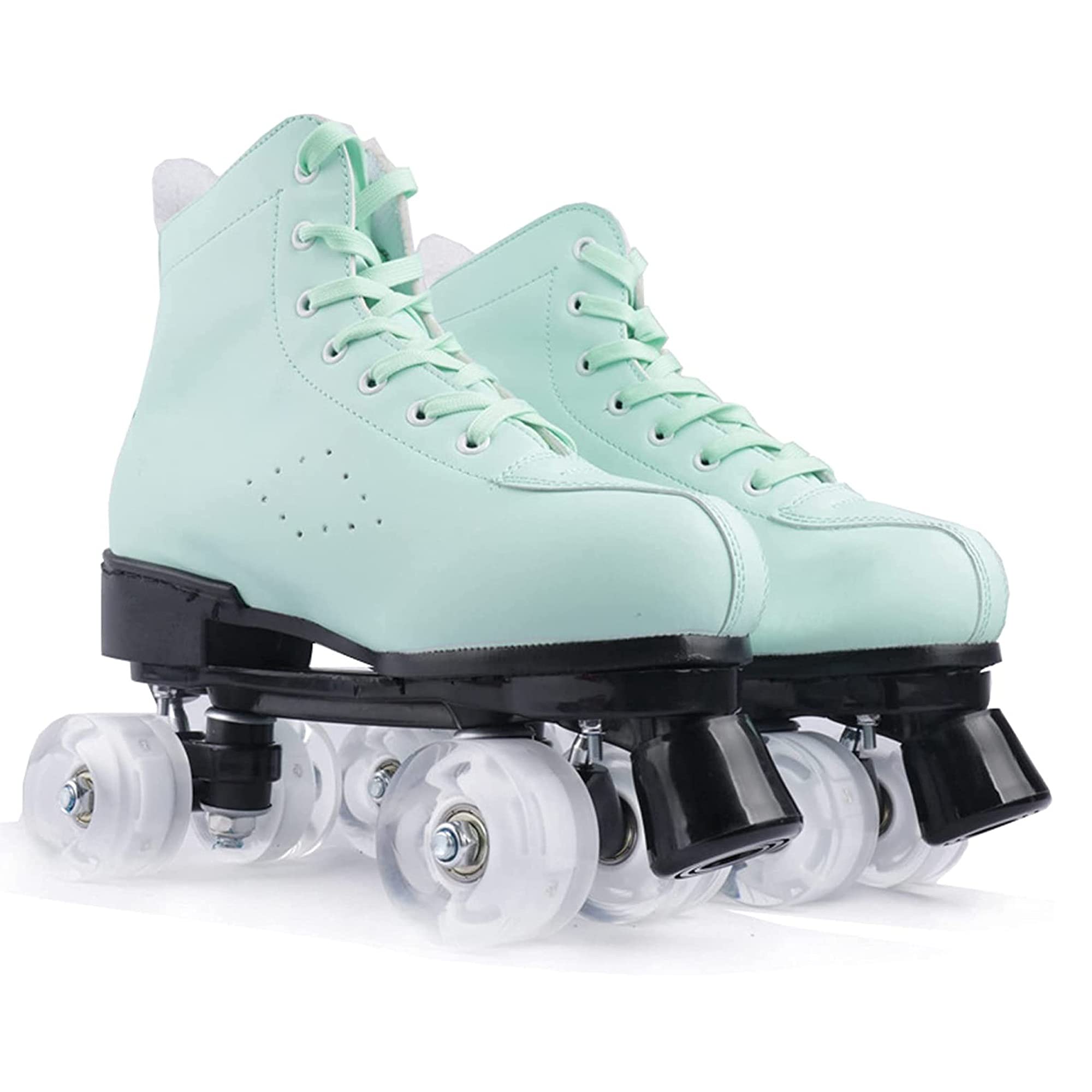 女性と男性のための古典的な2列インラインスケート、PU点滅ホイール付きのハイトップPUレザークワッド..