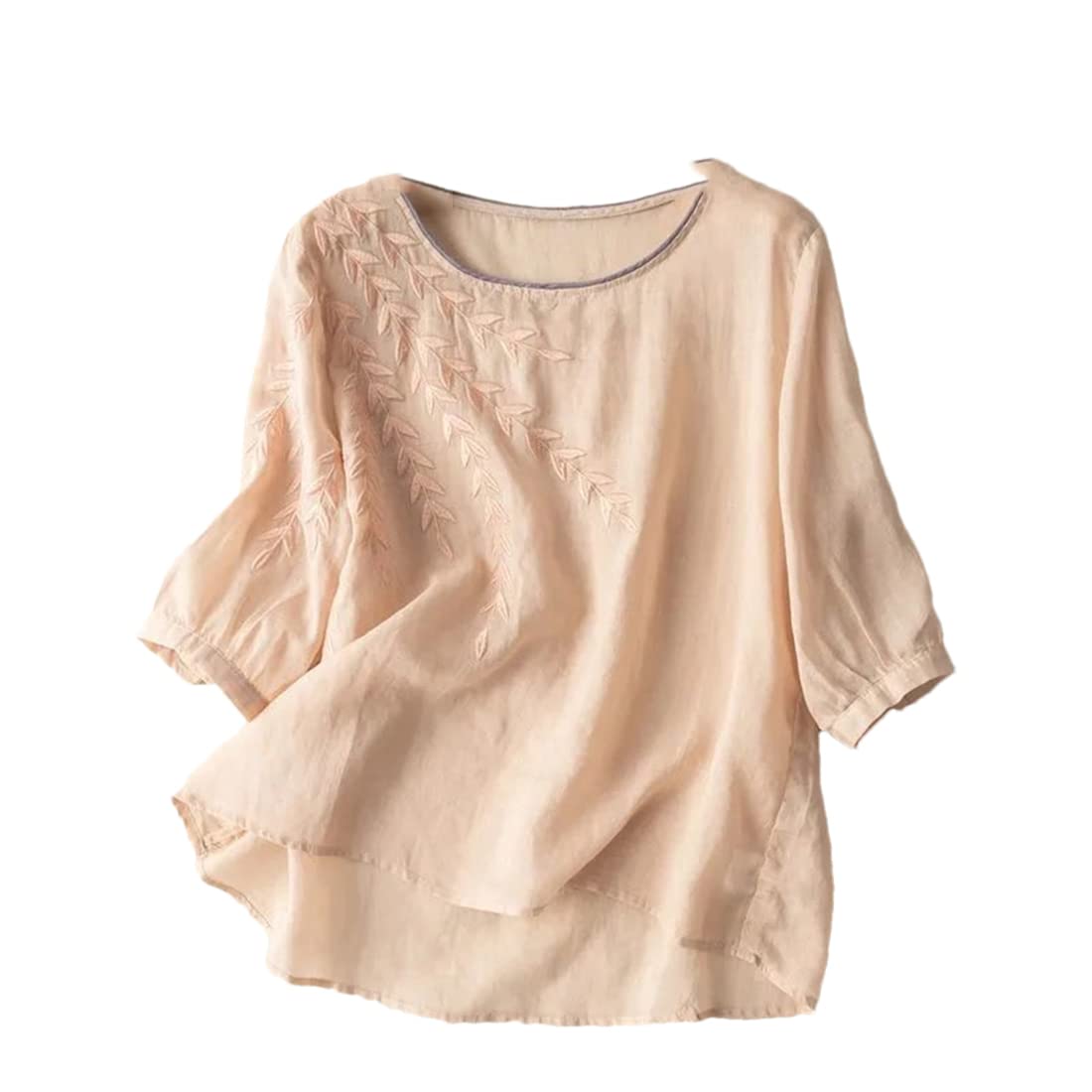 [Zadaos] -*-2023Summer Arts Style Women Short Sleeve Loose Casual Shirt Vintage Embroidery Cotto..