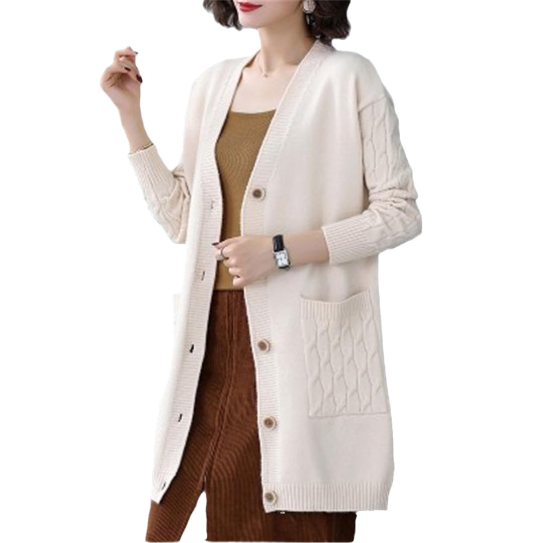 女性セーターミドル丈ルーズニットカーディガン