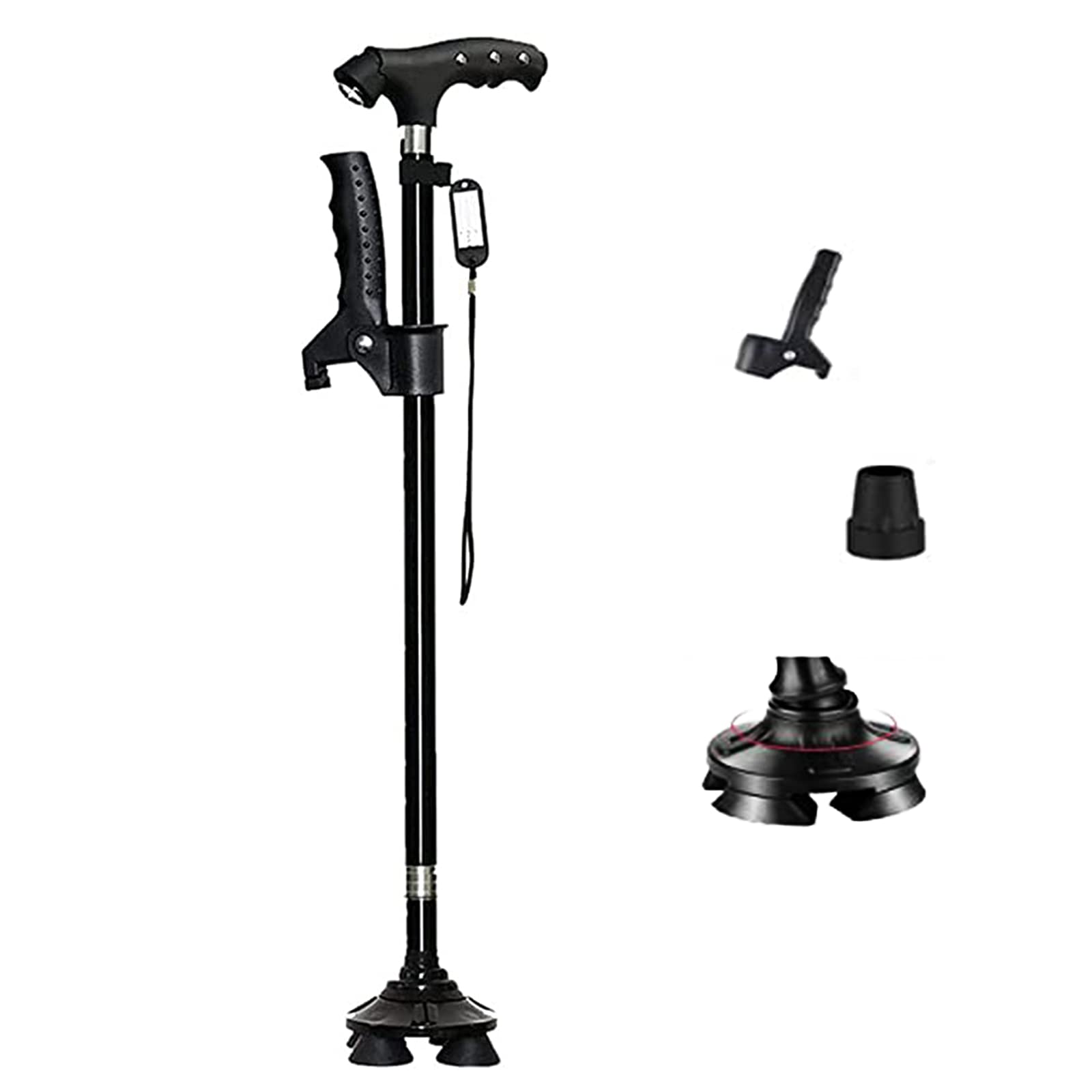 クラッチ杖 多点杖 伸縮杖 4点杖と1点杖の間を自由に切り替え 高さ調節 ステッキ 磁石ハンドル ライト..