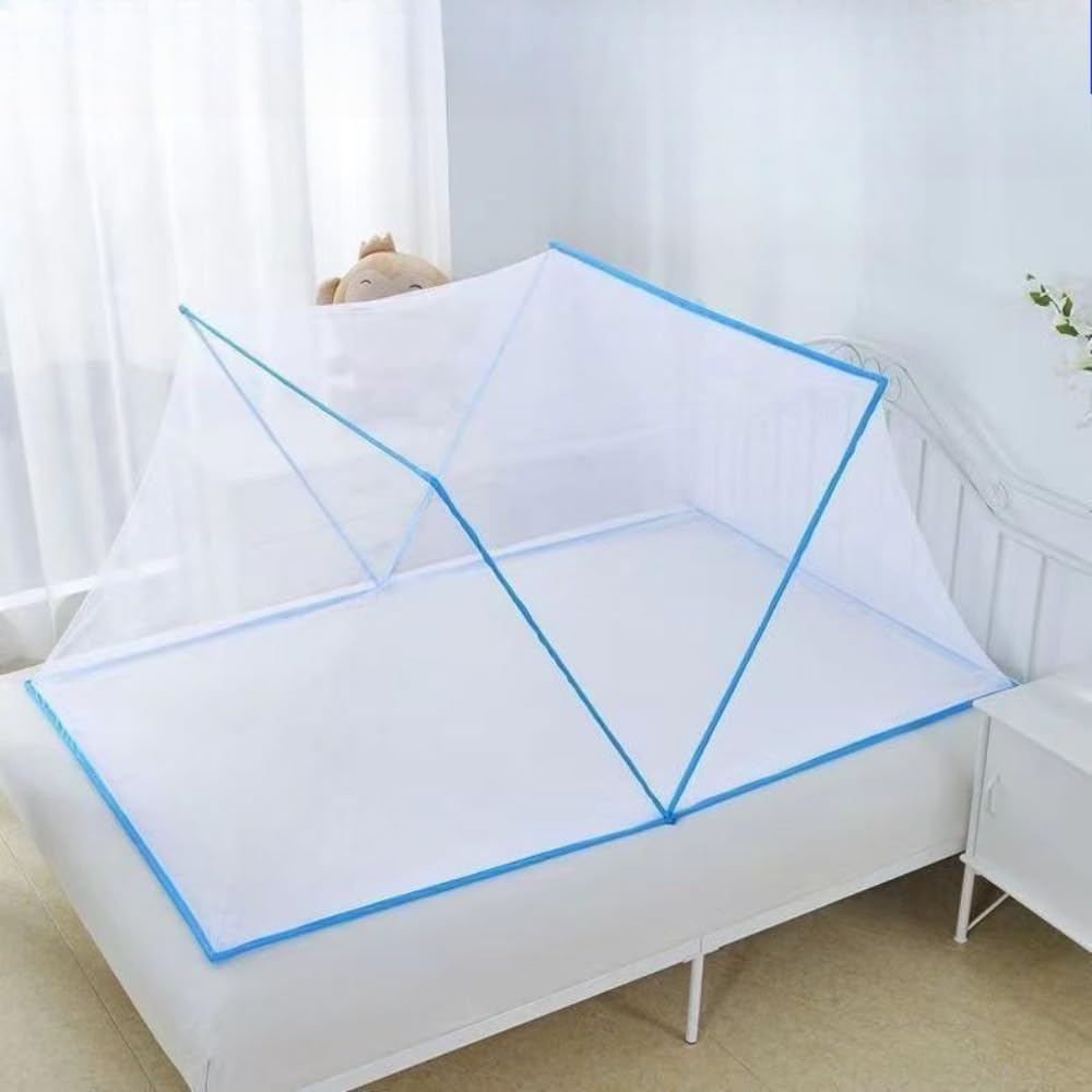 超軽量折りたたみ蚊帳、ワンボタン開閉、取り付け不要、家庭用学生寮ベッド、洗える虫よけネット、コンパクト収納、屋内と屋外で使用可能 (子供用ベッド（65×125cm）,ブルー) [並行輸入品]