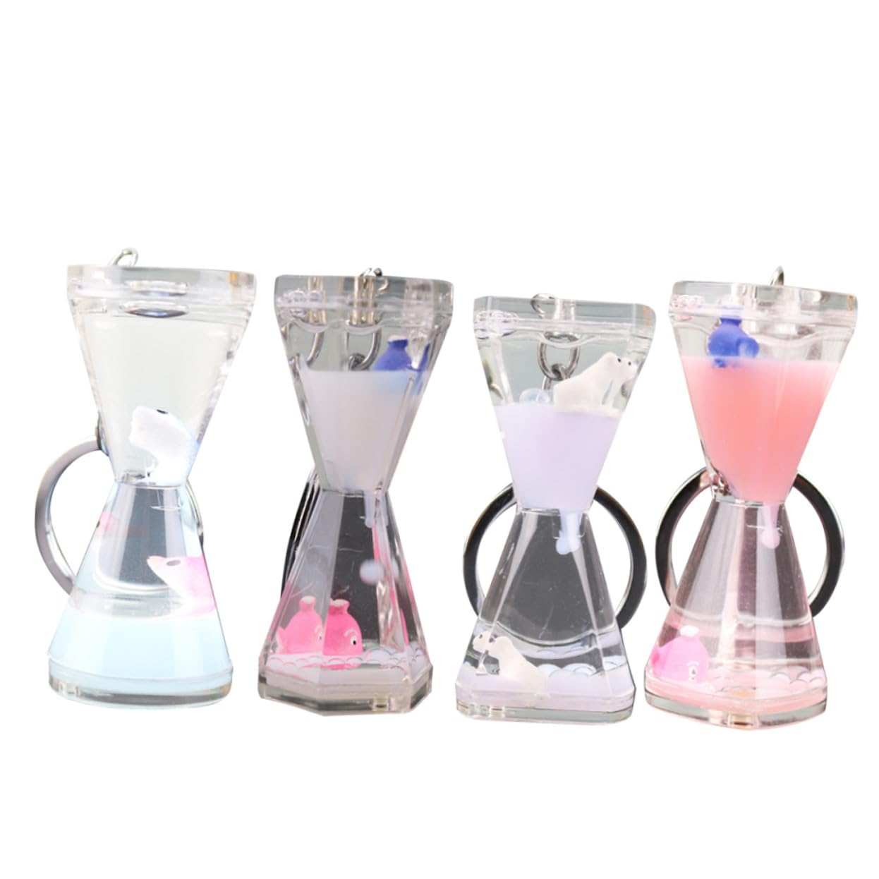 [] 4個 迷你小動物油漏キーホルダー 耐久性リング付きバッグ飾り スマホ 車鍵ペンダント 誕生日 バレン..