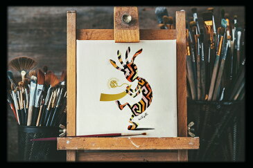 不思議なココペリ-金星の角笛-(額縁なし A4サイズ)開運 アート 絵画 癒やし 金運 幸運