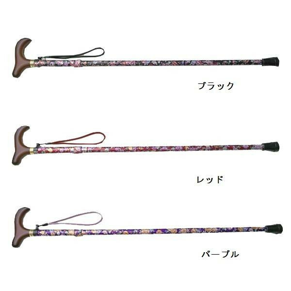 Rakuten - 花柄おしゃれステッキ(テーブルフック付)　ブラック・CH234004A01　華やかなお花柄のステッキ