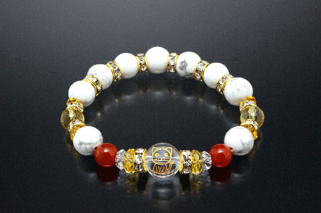 にゃんにゃん猫ブレス 白水晶 黄水晶 赤メノウ ホワイトハウライト 浄化 種類 相性 運気 エネルギー ス..