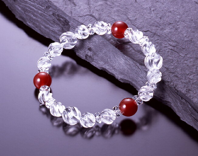 天運・トルネード水晶ブレス 白水晶 赤メノウ パワーストーン ブレスレット メンズ レディース 効果 ハンドメイド 浄化 種類 意味 アクセサリー クリスタル
