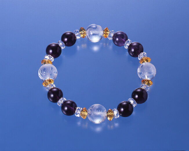 風水パワー四神獣ブレス 白水晶 黄水晶 紫水晶 パワーストーン ブレスレット クリスタル シトリン 金運四神ブレス 天然石