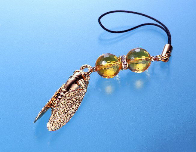 風水蝉(せみ)ストラップ 黄水晶 メンズ レディース 効果 ハンドメイド 浄化 種類 意味 アクセサリー 蝉 せみ シトリン