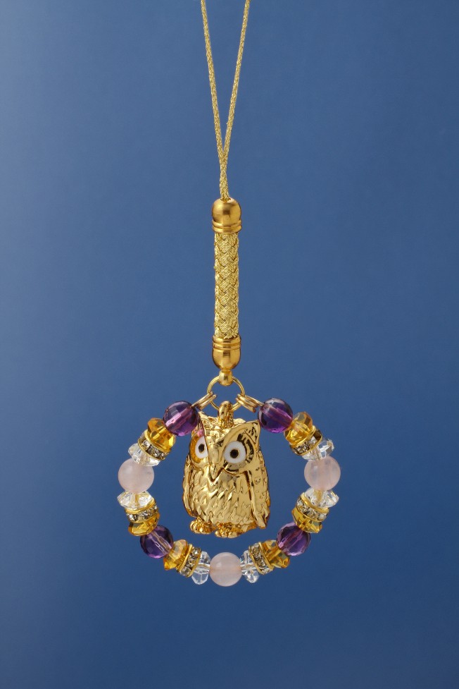 幸運の環ふくろうストラップ 白水晶 黄水晶 アメジスト ローズクォーツ メンズ レディース 効果 ハンドメイド 浄化 種類 意味 アクセサリー 梟 クリスタル ...