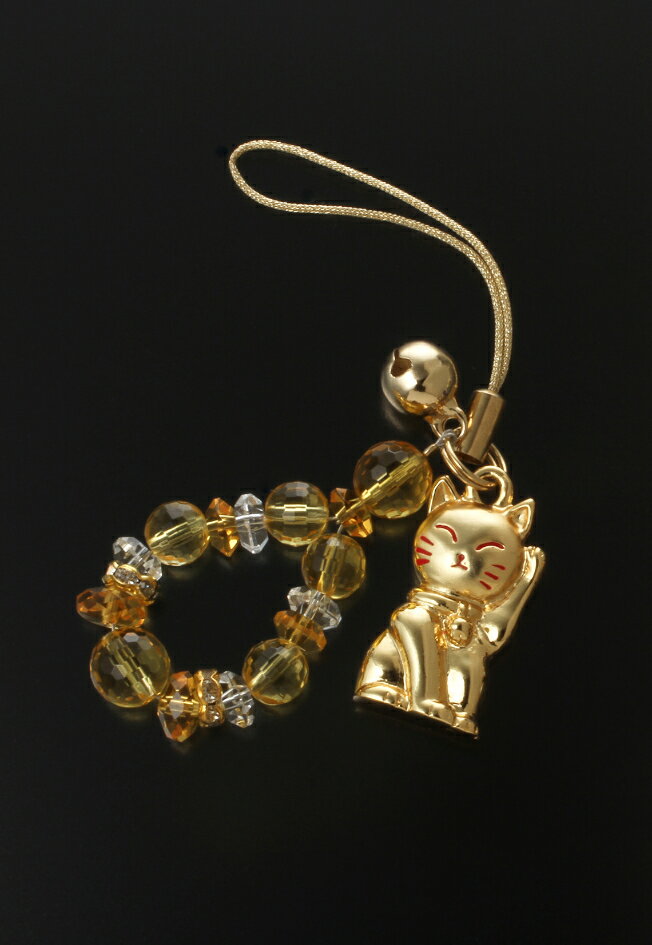 福招き猫の宝石ストラップ 黄水晶タイプ[ST_534] 白水晶 黄水晶 浄化 種類 相性 運気 エネルギー スピ..