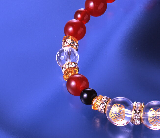 トリプルふくろう幸運石ブレス　白水晶 黄水晶 赤メノウ オニキス パワーストーン ブレスレット 送料無料 メンズ レディース 効果 ハンドメイド 浄化 種類 意味 アクセサリー クリスタル シトリン