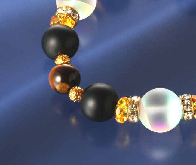 ルナフラッシュ光彩ブレス　ガラスビーズ(ルナフラッシュ) 黄水晶 虎目石 オニキス パワーストーン ブレスレット メンズ レディース 効果 ハンドメイド 浄化 種類 意味 アクセサリー シトリン タイガーアイ 天然石