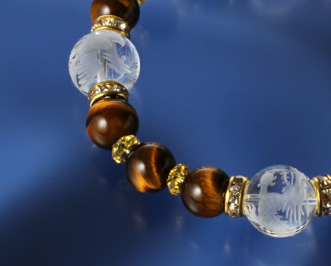 四神獣・虎目石・精緻仕上げブレス　白水晶 黄水晶 虎目石 パワーストーン ブレスレット 送料無料 メンズ レディース 効果 ハンドメイド 浄化 種類 意味 アクセサリー クリスタル シトリン タイガーアイ 金運四神ブレス 天然石