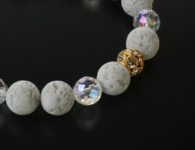ボルケーノ溶岩ブレス　白水晶 溶岩ビーズ パワーストーン ブレスレット メンズ レディース 効果 ハンドメイド 浄化 種類 意味 アクセサリー クリスタル 天然石
