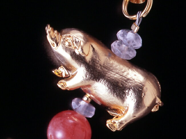 幸せ豚・六瓢箪ストラップ インカローズ 白水晶 メンズ レディース 効果 ハンドメイド 浄化 種類 意味 アクセサリー 豚 瓢箪 ひょうたん クリスタル ロードクロサイト