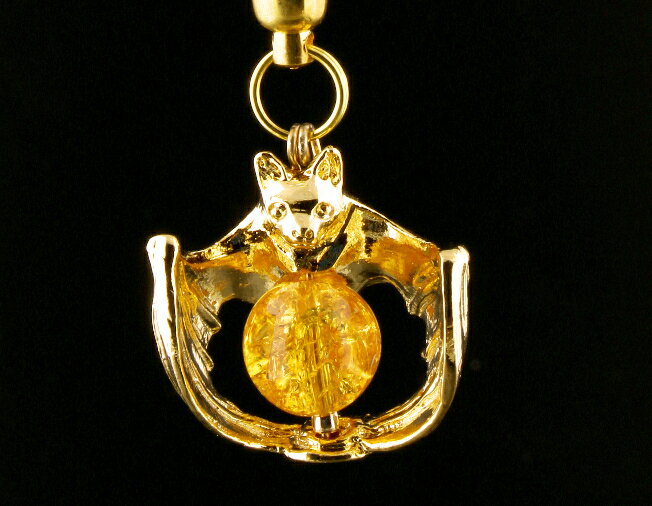 五福コウモリ幸運ストラップ 爆裂黄水晶 パワーストーン ストラップ メンズ レディース 効果 ハンドメイド 浄化 種類 意味 アクセサリー シトリン クラック 天然石