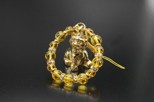 金運財運・虎の子ストラップ 黄水晶 パワーストーン ストラップ メンズ レディース 効果 ハンドメイド 浄化 種類 意味 アクセサリー シトリン 天然石