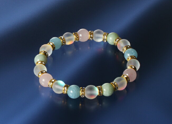 ムーンライト宝石ブレスレット　ローズクォーツ アクアマリン 翡翠 パワーストーン ブレスレット 送料無料 メンズ レディース 効果 ハンドメイド 浄化 種類 意味 アクセサリー ヒスイ