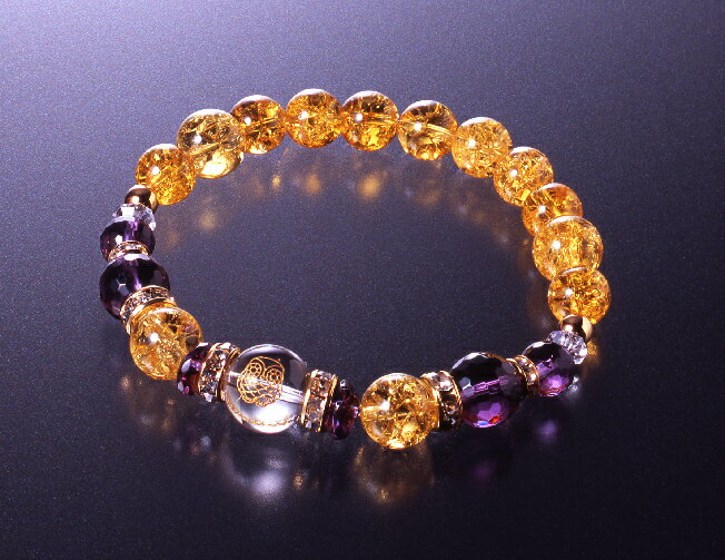 幸せ・ふくろうブレス 白水晶 爆裂黄水晶 アメジスト パワーストーン ブレスレット 送料無料 メンズ レディース 効果 ハンドメイド 浄化 種類 意味 アクセサリー クリスタル シトリン クラック 天然石