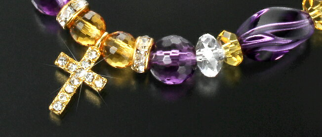 アメジスト幸運クロスブレス　白水晶 黄水晶 アメジスト パワーストーン ブレスレット 送料無料 メンズ レディース 効果 ハンドメイド 浄化 種類 意味 アクセサリー クリスタル シトリン 天然石