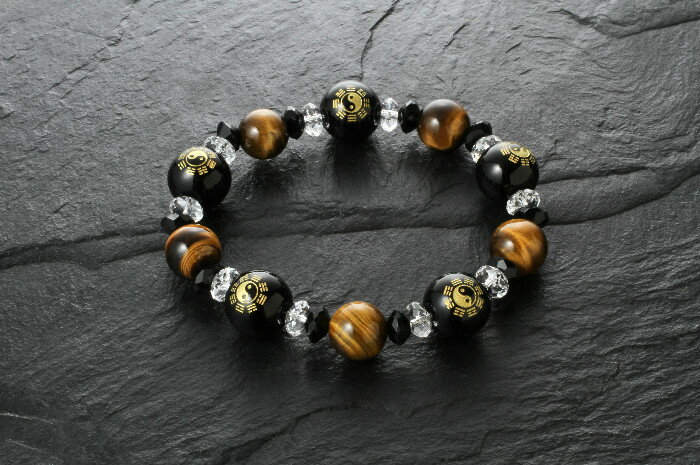 風水太極ブレス　白水晶 虎目石 オニキス パワーストーン ブレスレット 送料無料 メンズ レディース 効..