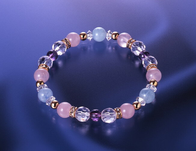強運アクアローズ水晶ブレス 白水晶 紫水晶 アクアマリン ローズクォーツ パワーストーン ブレスレット 送料無料 メンズ レディース 効果 ハンドメイド 浄化 種類 意味 アクセサリー クリスタル 天然石のサムネイル